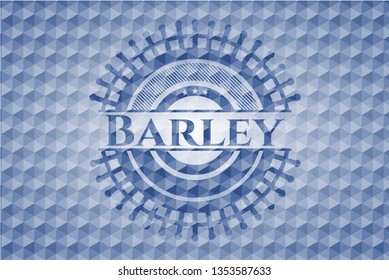 Barley blue badge with geometric background.