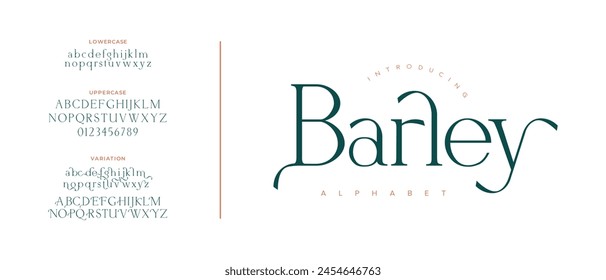 Barley Elegant Font Uppercase Lowercase and Number. Classic Lettering Minimal Fashion Designs. Typography modern serif fonts regular decorative vintage concept. vector illustration