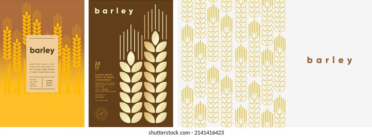 Barley. Food and natural products. Set of vector illustrations. Geometric, simple, linear style. Label, cover, price tag, background.