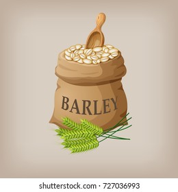 Barley grain seed in the bag. Vector illustration
