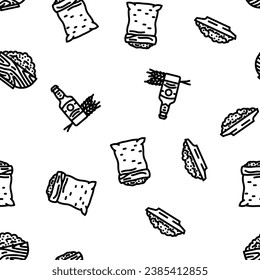 barley grain wheat vector seamless pattern thin line illustration