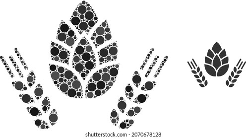 Barley and hop vector composition of small circles in various sizes and color tints. Small circles are composed into barley and hop vector composition. Abstract vector illustration.