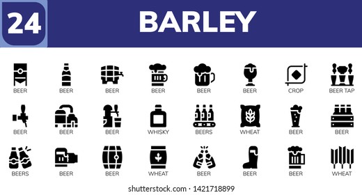 barley icon set. 24 filled barley icons.  Simple modern icons about  - Beer, Crop, Beer tap, Whisky, Beers, Wheat