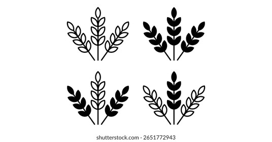 Conjunto de ícone de cevada preto e branco minimalista de grão ilustrações Vetor Design