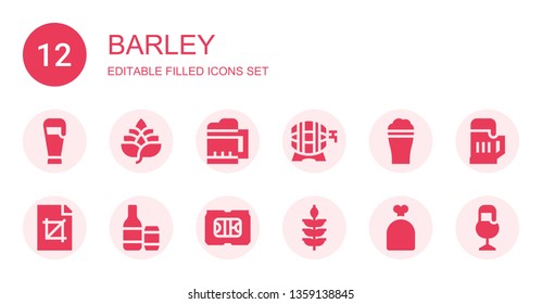 barley icon set. Collection of 12 filled barley icons included Beer, Hop, Crop, Beers, Wheat, Sack