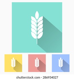 Barley - icon is white with long shadow, flat design. Vector illustration.