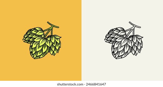 Barley, malt and hops. Beer of oktoberfest. Engraved in ink hand drawn in old sketch and vintage style for web or pub menu. design element isolated on white background.