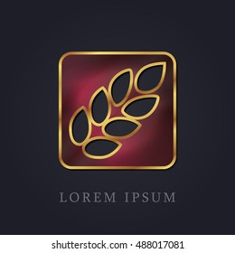 Barley Red Ruby with Golden Frame Precious Jewellery Icon / Logo Design