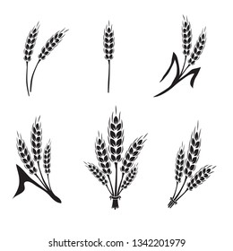 Barley, Spelt or Wheat silhouette set. For bakery, brewery logo and decor