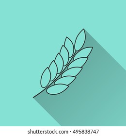 Barley vector icon with long shadow. black Illustration isolated on green background for graphic and web design.