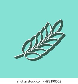 Barley vector icon with shadow. White illustration isolated on green background for graphic and web design.