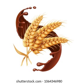 Barley or wheat ear in chocolate splash vector icon