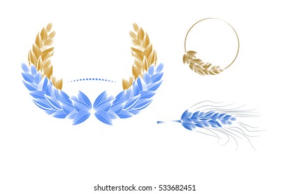 Barley, wheat, oats, rye vector icons kit or logos. Bread ears organic herb which is used in the brewery of beer or bakery. Labels engraved hand drawn illustration. Isolated on white