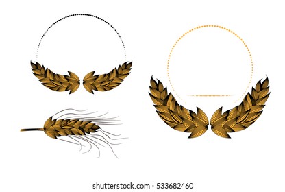 Barley, wheat, oats, rye vector icons kit or logos. Bread ears organic herb which is used in the brewery of beer or bakery. Labels engraved hand drawn illustration. Isolated on white
