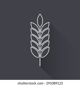 Barley - white icon with a long shadow on a black background. Vector illustration.