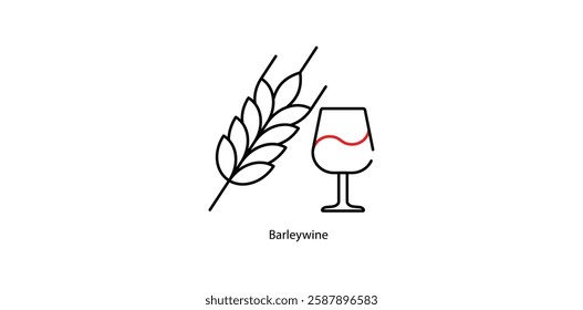 Barley Wine Vector Icon - Strong Malty Ale Glass with Foam