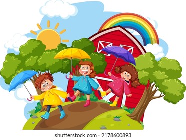 Barm farm with cartoon character illustration