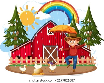 Barm farm with cartoon character illustration