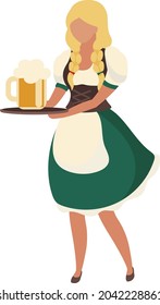 Barmaid mit authentischem Outfit semi-flachen Farbe Vektorgrafik. Vollständige Körperperson auf Weiß. Deutsches Bierfestival einzeln auf moderne Cartoon-Style-Illustration für Grafikdesign und Animation