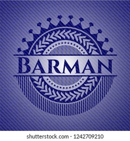 Barman badge with denim texture