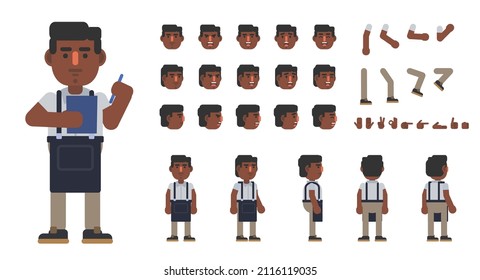 Barman, Barista Or Waiter Creation Kit. Create Your Own Pose, Action, Animation. Modern Vector Illustration