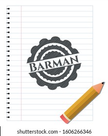 Barman emblem drawn in pencil. Vector Illustration. Detailed.
