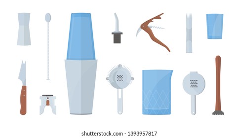 barman equipment set. colorful vector illustration in flat style.