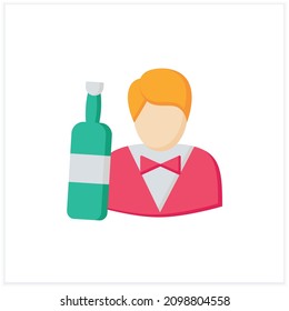 Barman flat icon. Barista, waiter, sommelier. Restaurant, night club, bar worker. Cocktail party and drinking establishment concept. 3d vector illustration