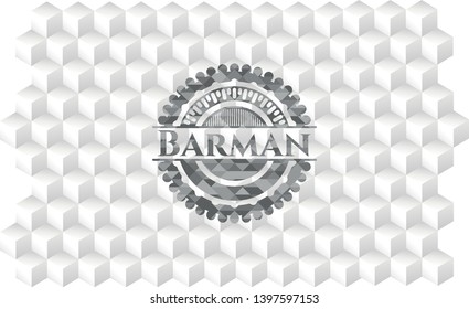 Barman grey badge with geometric cube white background
