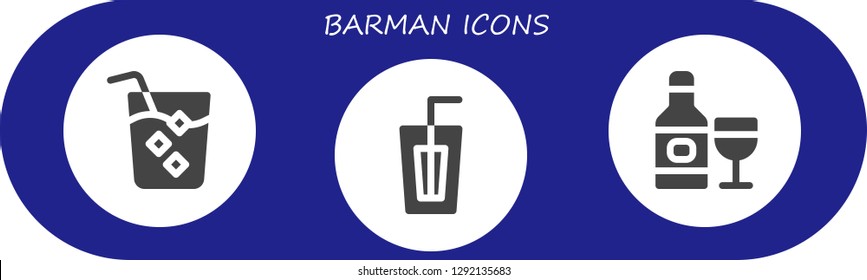  barman icon set. 3 filled barman icons. Simple modern icons about  - Drink