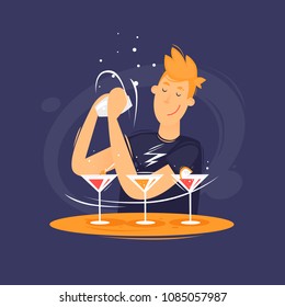 Barman is preparing a cocktail. Flat design vector illustration.