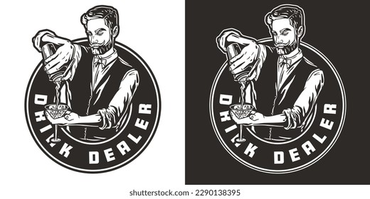 Barman with shaker and martini for bartending. Barkeepr or bartender with beard and mustache for cocktail bar.