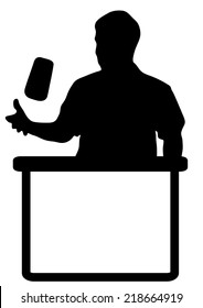 Barman silhouette while shaking a drink, place for text under the table.