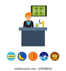 Barman in sport bar vector icon