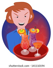 Barman at Work - A bartender intent to serve the cocktails prepared