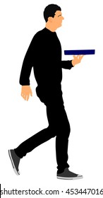 Barmen, waiter with empty tray, vector illustration on the white background. Servant in restaurant taking orders. Worker in pub serve food and drinks for guests.