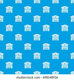 Barn for animals pattern repeat seamless in blue color for any design. Vector geometric illustration