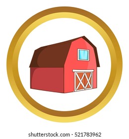 Barn for animals vector icon in golden circle, cartoon style isolated on white background