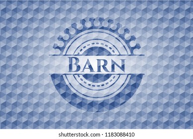 Barn blue badge with geometric pattern.