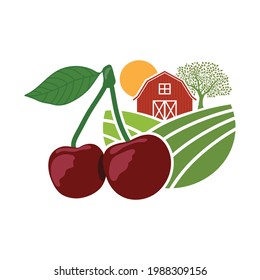 barn and cherry, agriculture related vector