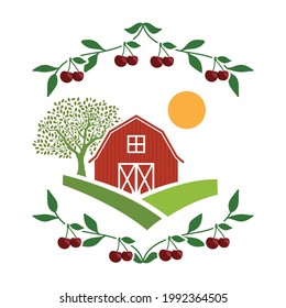 barn and cherry, agriculture related vector