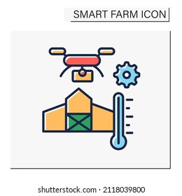 Barn color icon. Heat control inside the storage house. Monitoring by drones. Modern technology. Smart farming concept. Isolated vector illustration