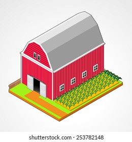barn at the corn farm buildings isometric design vector