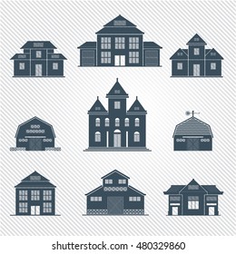 Barn door & farm building icon set