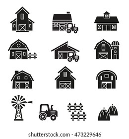 Barn & Farm Building Icon Set.