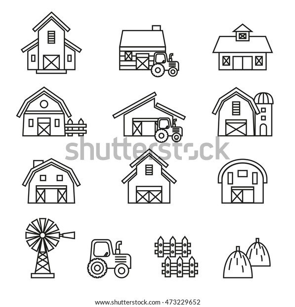 Barn Farm Building Icon Set Thin Stock Vector (Royalty Free) 473229652