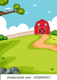 Barn and farm in a field illustration