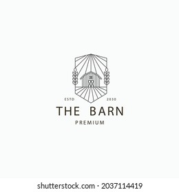 Barn farm line art logo icon design template flat vector