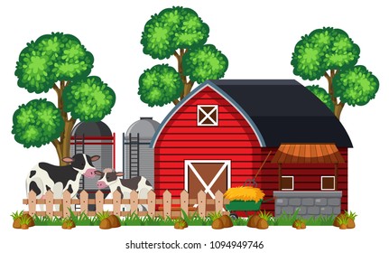 A Barn and Farm on White Background illustration