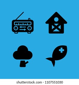 barn, fish, radio and tree icons vector in sample icon set for web and graphic design